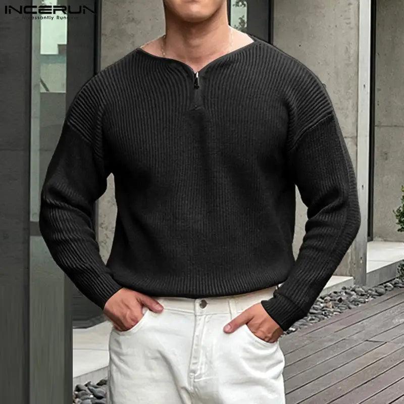 Striped V-Neck Sweater - Welt-DerMaenner