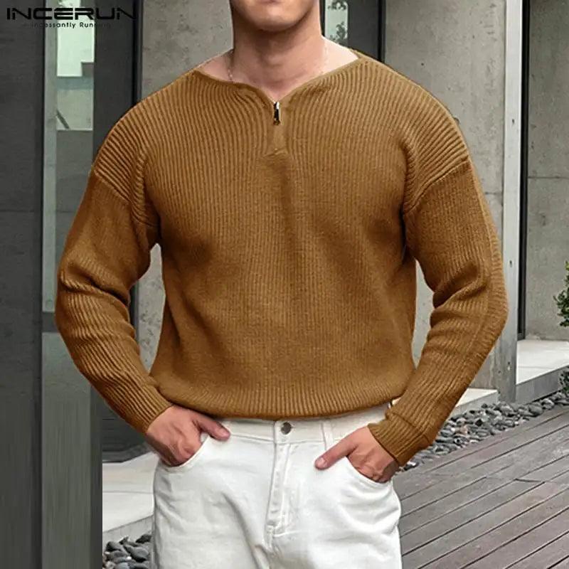 Striped V-Neck Sweater - Welt-DerMaenner