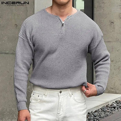 Striped V-Neck Sweater - Welt-DerMaenner