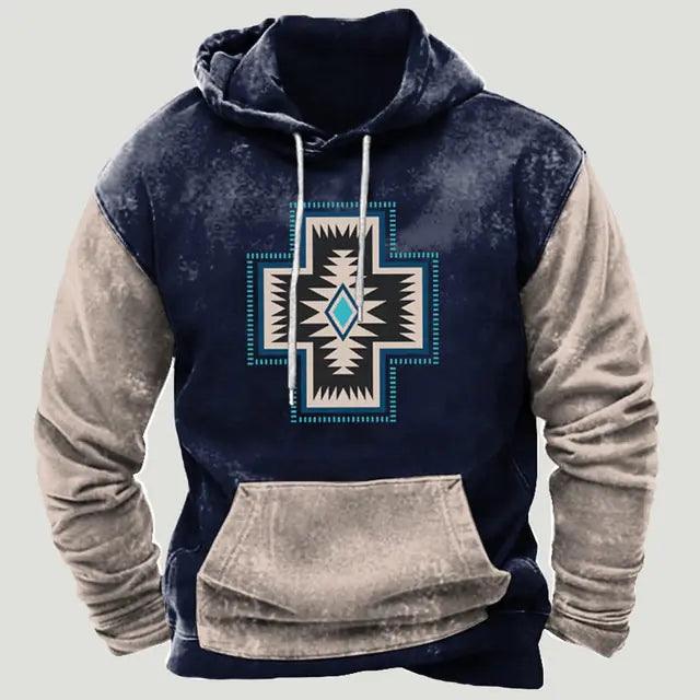 Western Aztec Patchwork Hoodie - Welt-DerMaenner