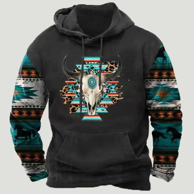 Western Aztec Patchwork Hoodie - Welt-DerMaenner