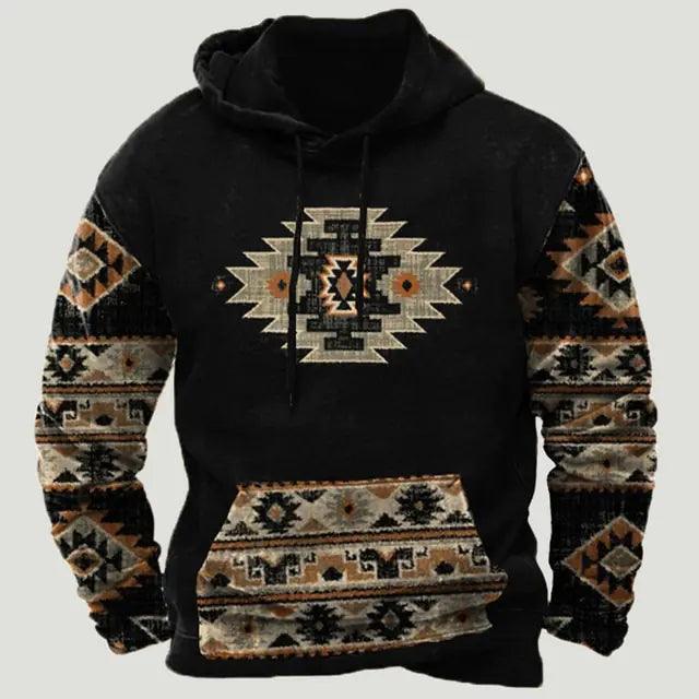 Western Aztec Patchwork Hoodie - Welt-DerMaenner