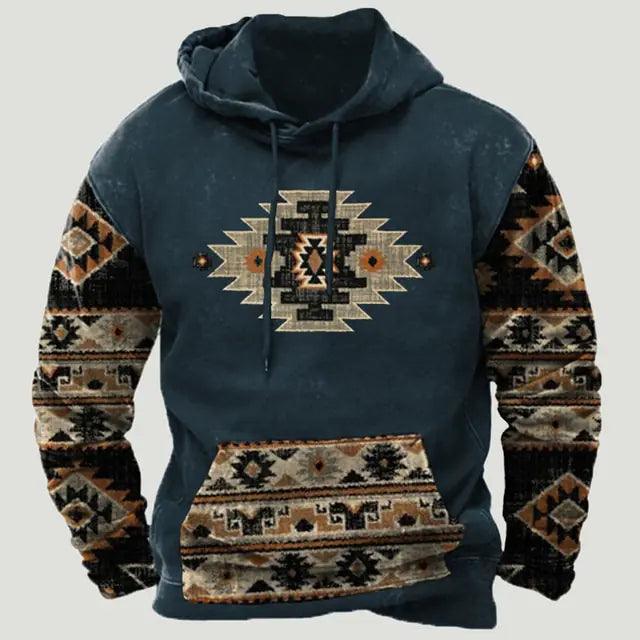 Western Aztec Patchwork Hoodie - Welt-DerMaenner